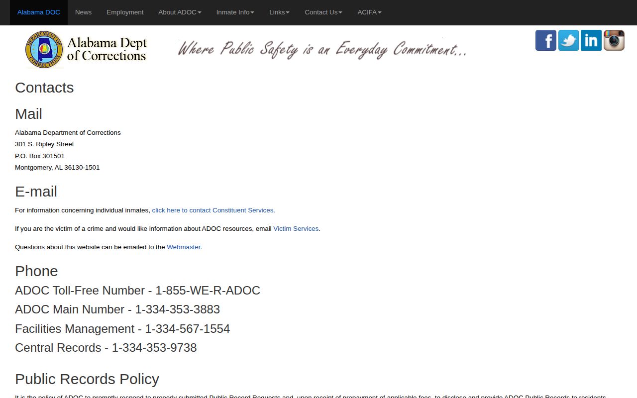 Cullman County released inmates ADOC public record request process